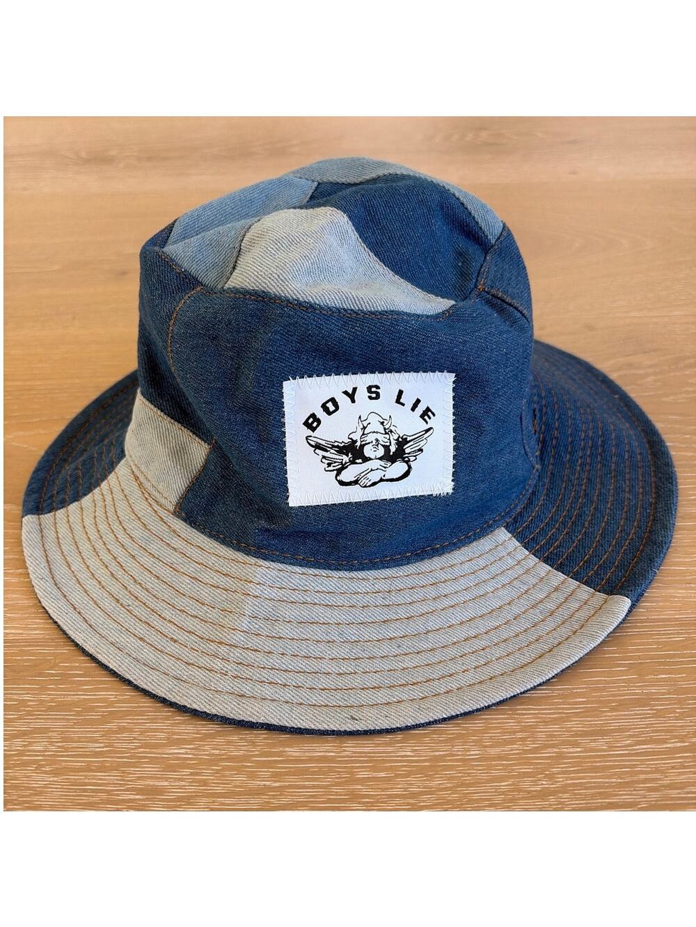 Boys Lie Bucket Hat Denim Patchwork One Size Blue